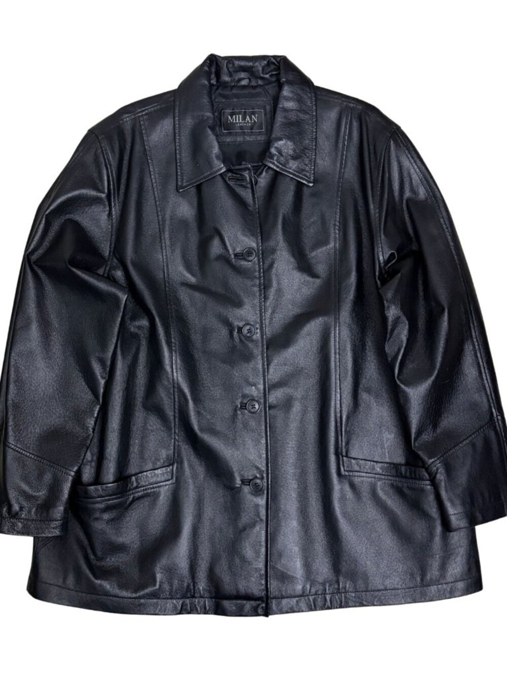MILAN LEATHER Coat Vintage Y2K Business Casual Black Jacket Mens XL